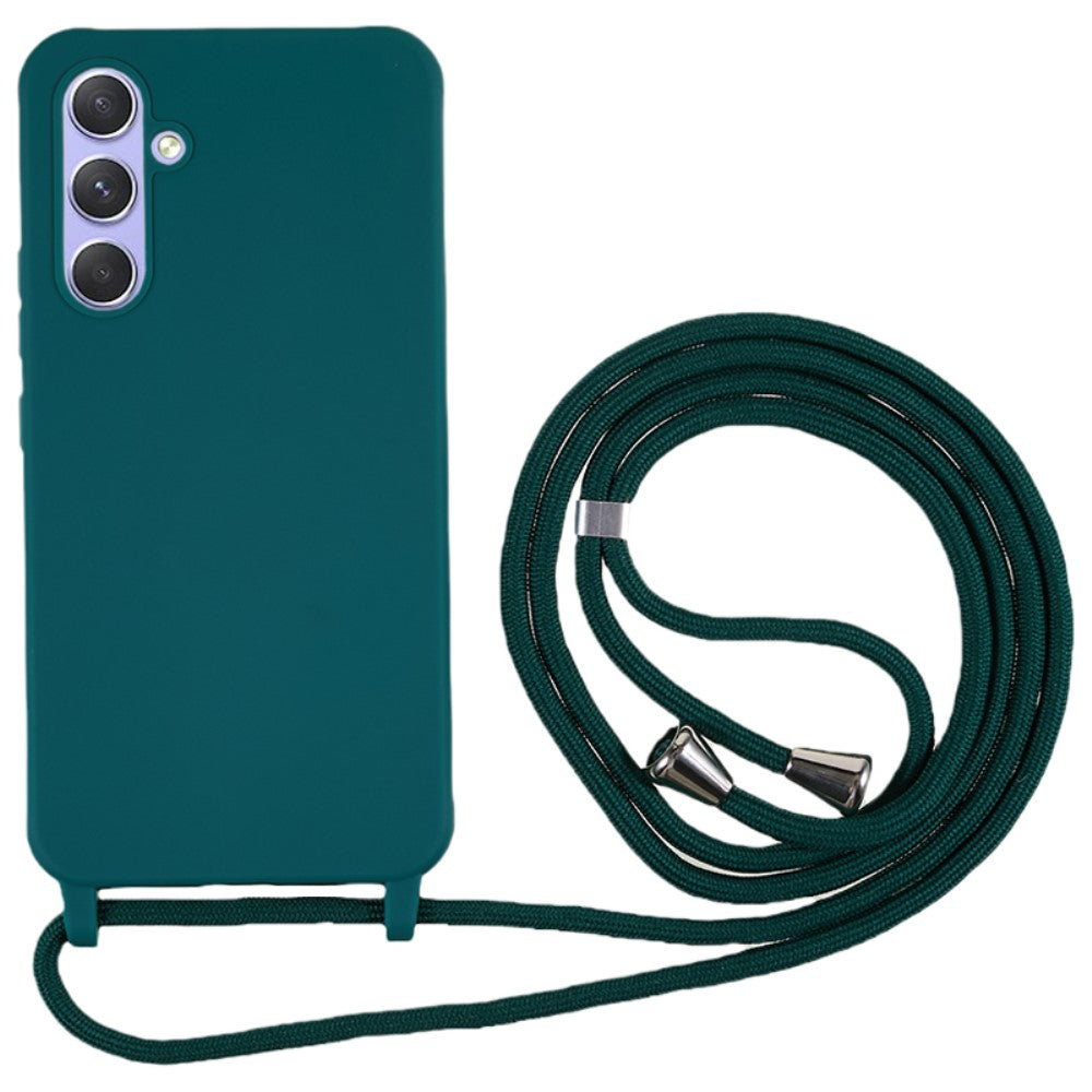 Thin flexible Samsung Galaxy A55 case with a matte finish and adjustable strap - Dark Green