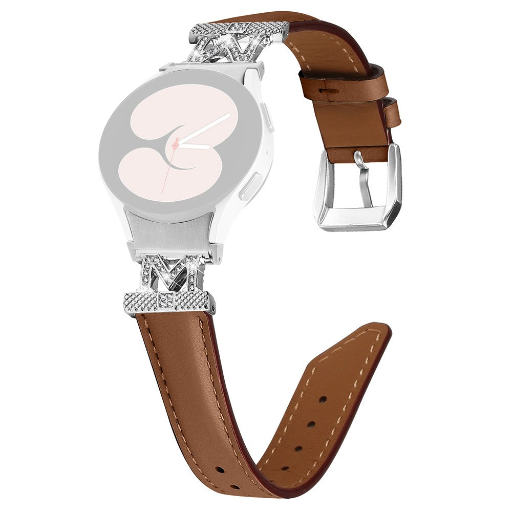 Watch Band Samsung Galaxy Watch Universal 20mm Rhinestone M-shape Connector Bracelet Strap with Silver Buckle - Brown