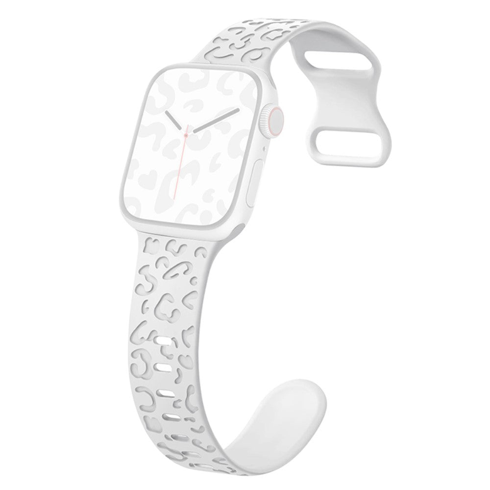 Apple Watch Series 49mm - 45mm - 44mm - 42mm Universal Flexible Leopard Pattern Watch Strap - White