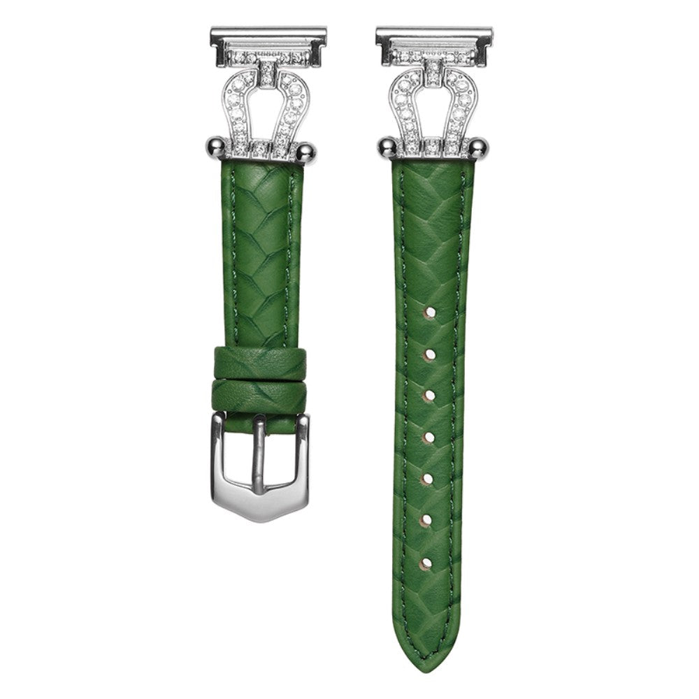 Samsung Galaxy Watch6 Classic 47mm 43mm / GarminActive 5 Watch Strap 20mm U-shape Cowhide Leather Band - Green / Silver Buckle Buckle