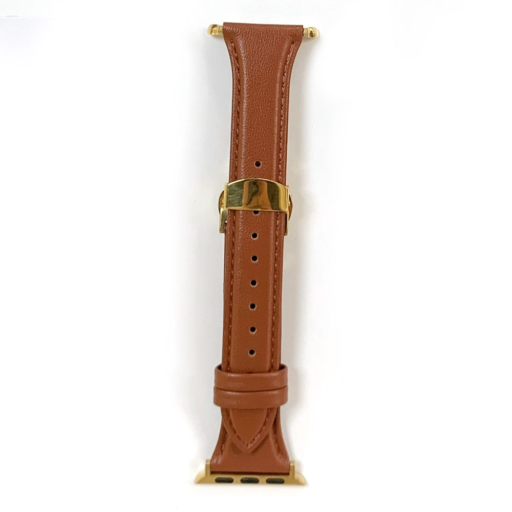 Apple Watch Series 41mm / 40mm / 38mm Cow Leather Watch Strap Replacement Watchband - Brown / Gold