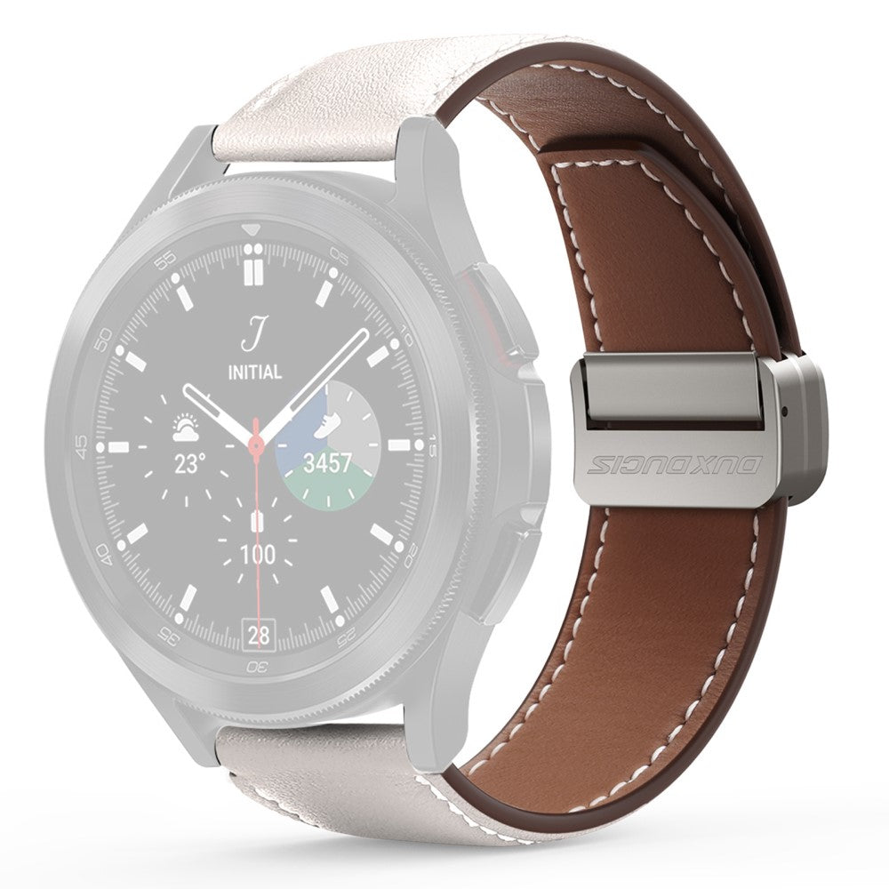 DUX DUCIS YA Series Samsung Galaxy Watch6 / Watch5 / Huawei Watch GT3 Pro 43mm Genuine Cow Leather Strap 20mm Watch Band - White