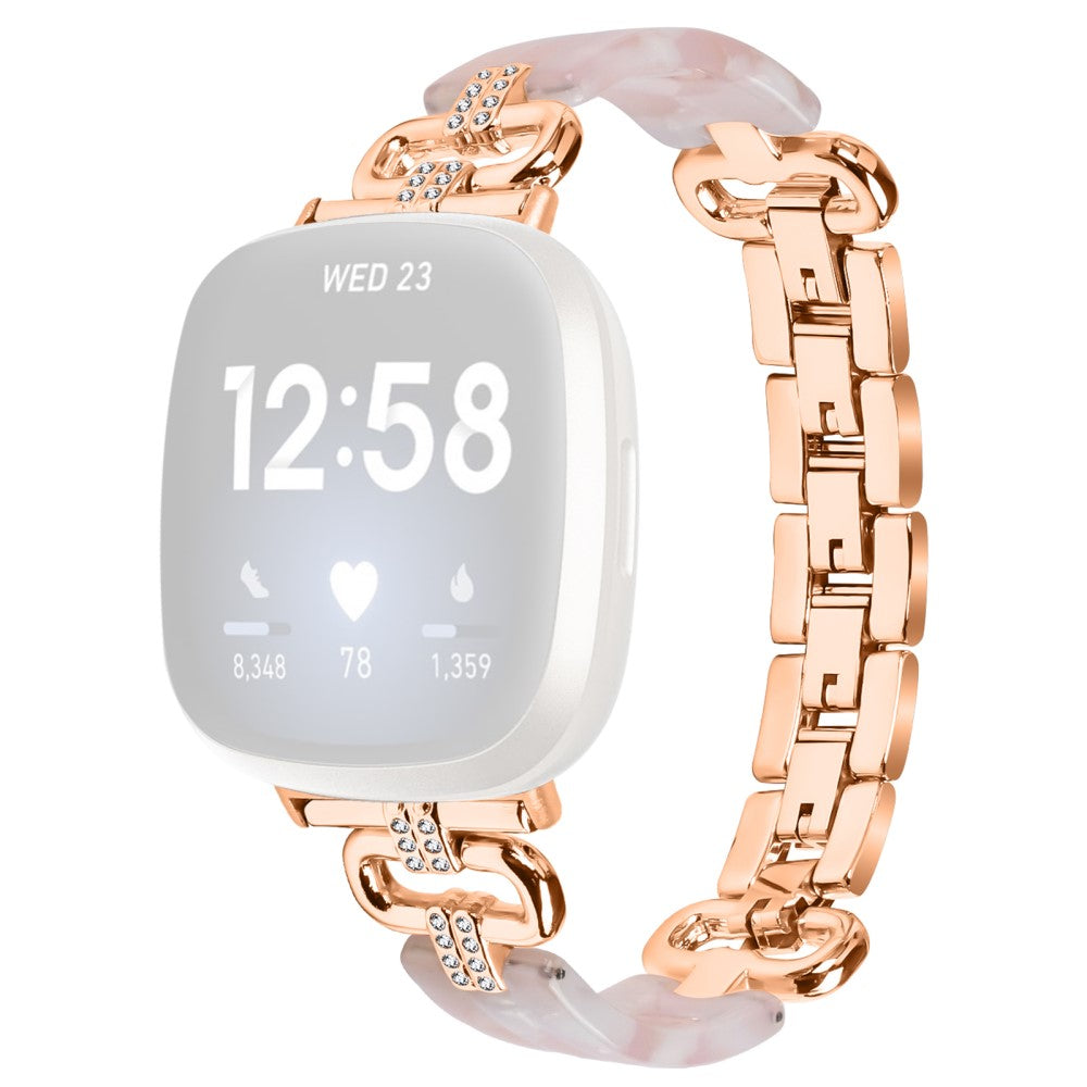 Fitbit Versa 4 / Sense 2 Smartwatch Band Resin and Rhinestone Strap - Rose Gold+Pink
