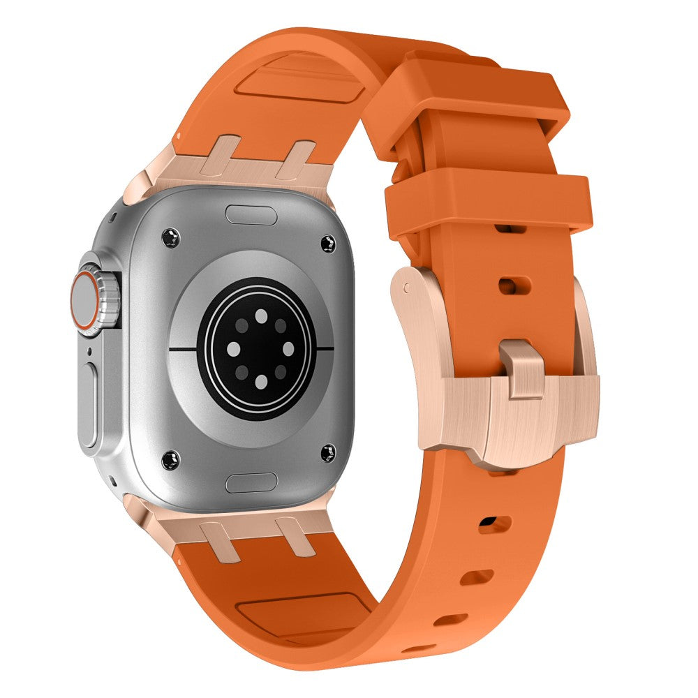 Apple Watch Series 41mm - 40mm - 38mm Universal Liquid Silicone Strap Metal Connector - Rose Gold+Orange