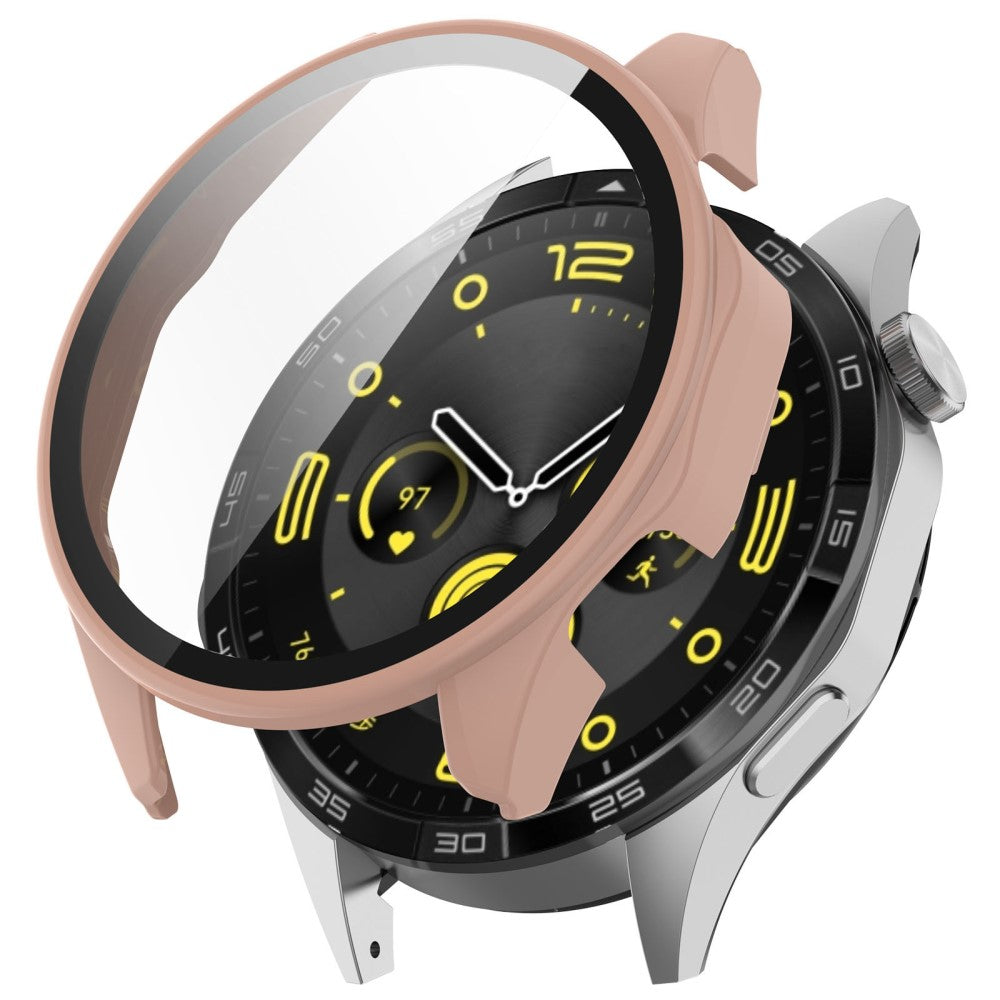 Huawei Watch GT 4 46mm Case Full Protective Hard Bump Resistant Cover with Tempered Glass Screen Protector - Pink