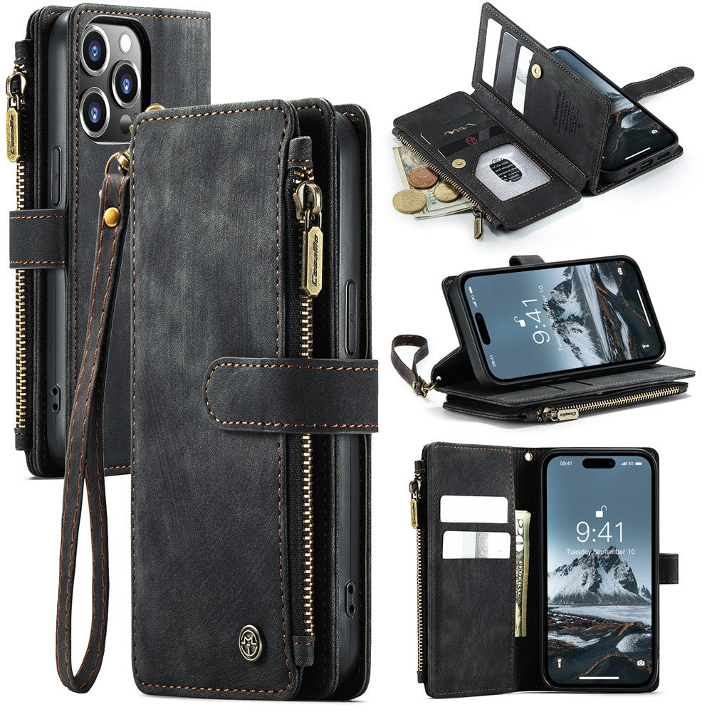 CaseMe zipper-wallet phone case for iPhone 15 Pro Max - Black