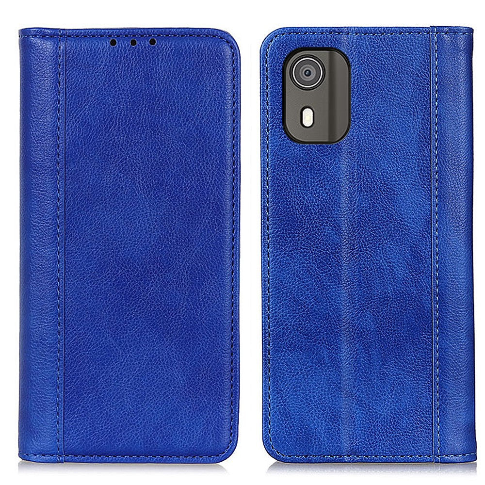 Genuine leather case with magnetic closure for Nokia C02 - Blue