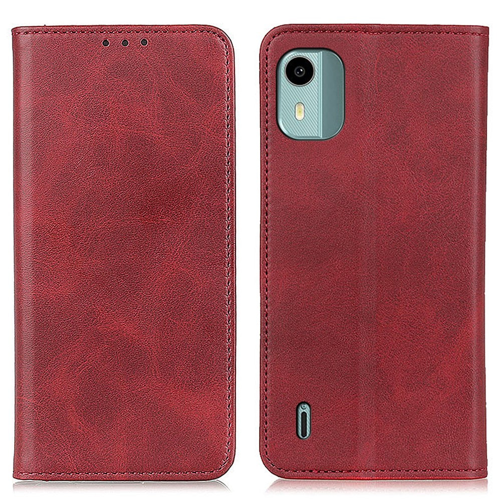 Wallet-style genuine leather flipcase for Nokia C12 Plus / C12 / C12 Pro - Red