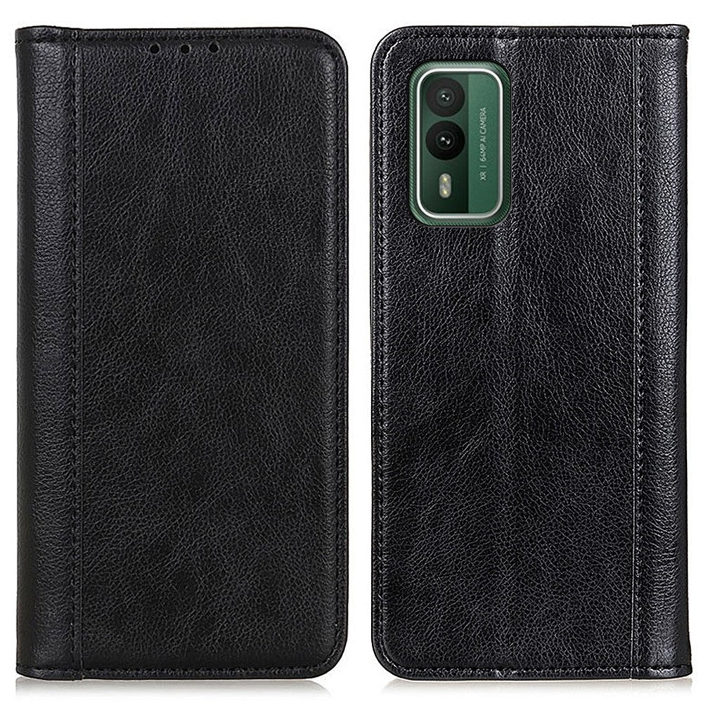 Genuine leather case with magnetic closure for Nokia XR21 - Black