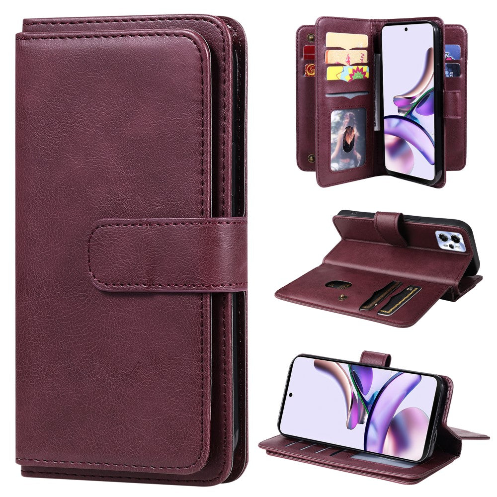 10-slot wallet case for Motorola Moto G23 / G53 / G13 - Wine Red