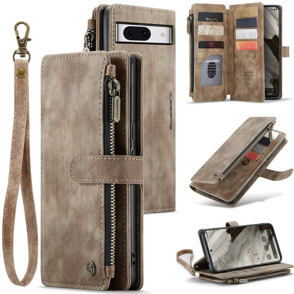 CaseMe zipper-wallet phone case for Google Pixel 8 - Brown