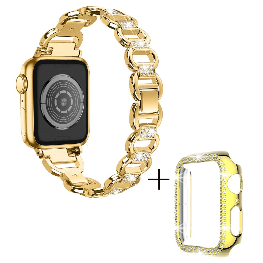 Apple Watch Ultra rhinestone décor alloy strap with cover - Gold