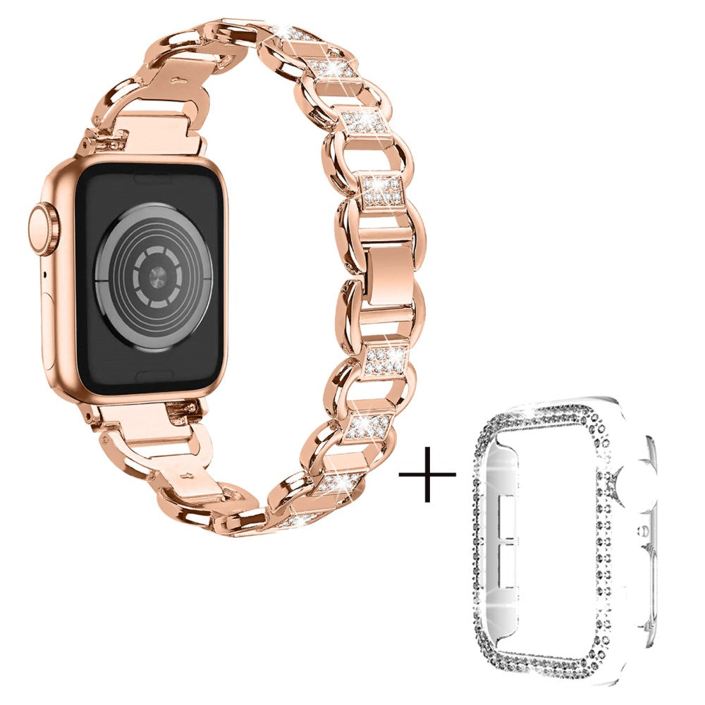 Apple Watch Ultra rhinestone décor alloy strap with clear cover - Rose Gold