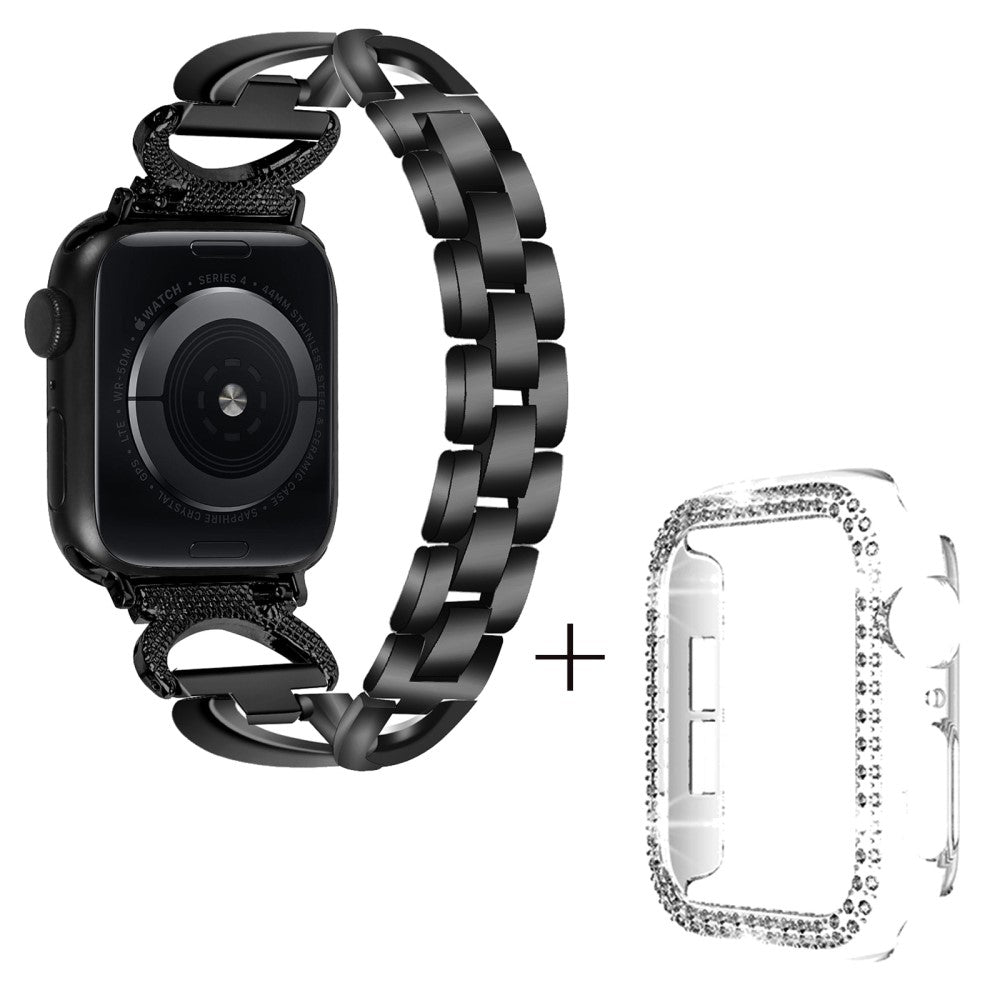 Apple Watch Ultra X-Shape rhinestone décor metal strap with clear cover - Black