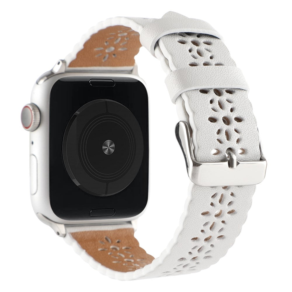 Apple Watch Series 8 (45mm) / Watch Ultra hollow blossom genuine leather strap - White