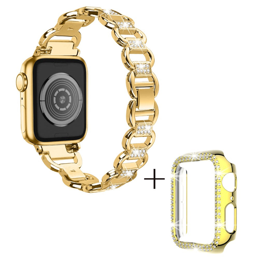 Apple Watch Series 8 (41mm) rhinestone décor alloy strap with cover - Gold