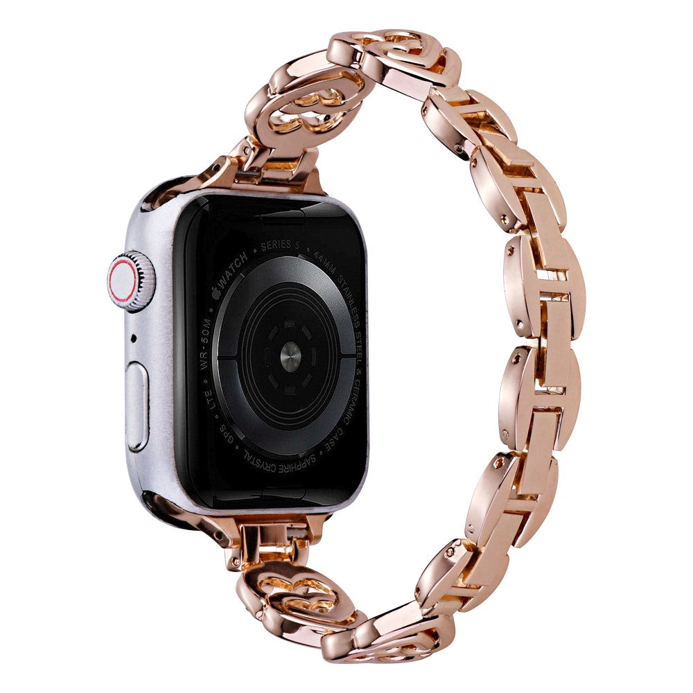 Apple Watch Series 8 (45mm) / Watch Ultra rhinestone heart décor metal strap - Rose Gold