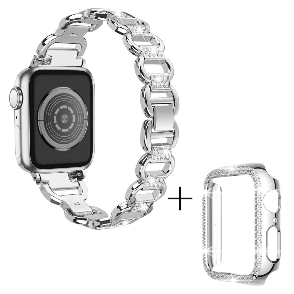 Apple Watch SE 2022 (44mm) rhinestone décor alloy strap with cover - Silver