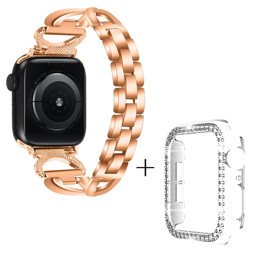 Apple Watch Series 3/2/1 42mm X-Shape rhinestone décor metal strap with clear cover - Rose Gold