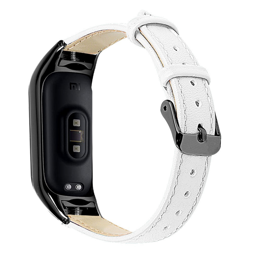 Genuine leather strap with black cover for Xiaomi Smart Band 8 - White