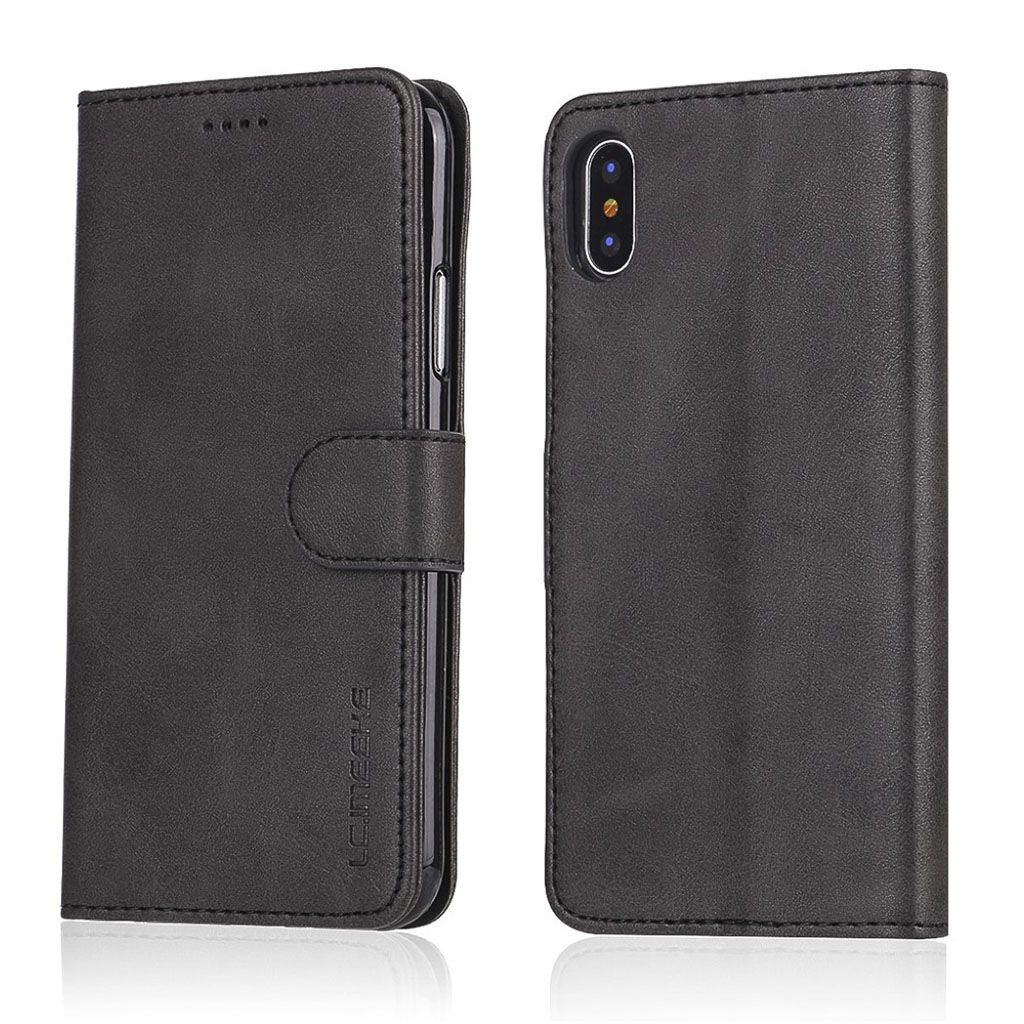 LC.IMEEKE Wallet iPhone X leather case - Black