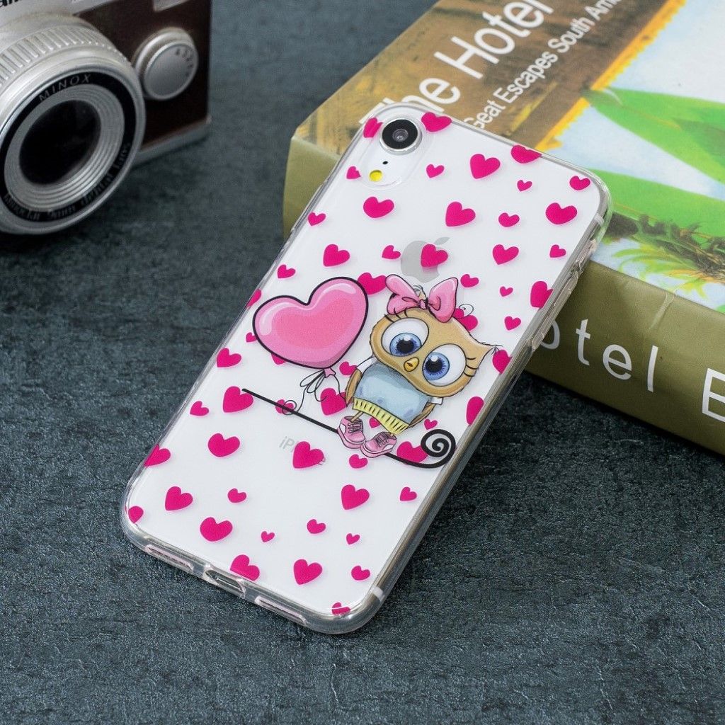 iPhone Xr pattern printing soft case - Cute Owl and Heart