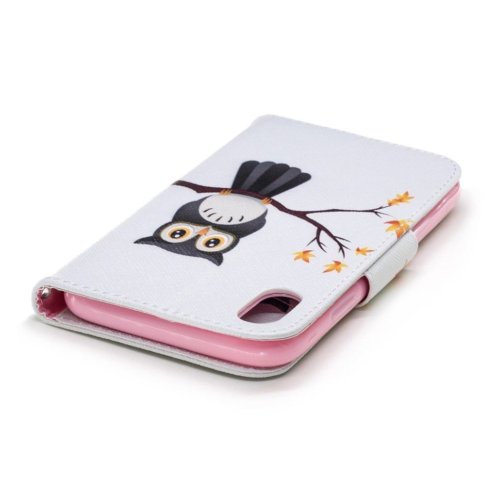 iPhone Xr pattern printing leather flip case - Owl on Branch