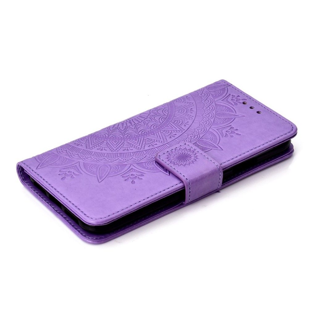 iPhone Xr imprinted mandala pattern leather flip case - Purple