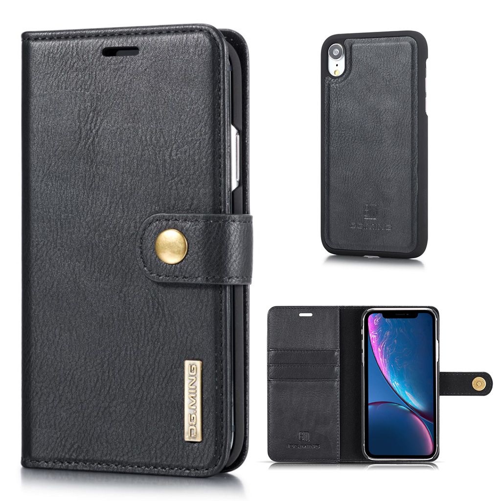 DG.MING iPhone Xr 2-in-1 Wallet Case - Black