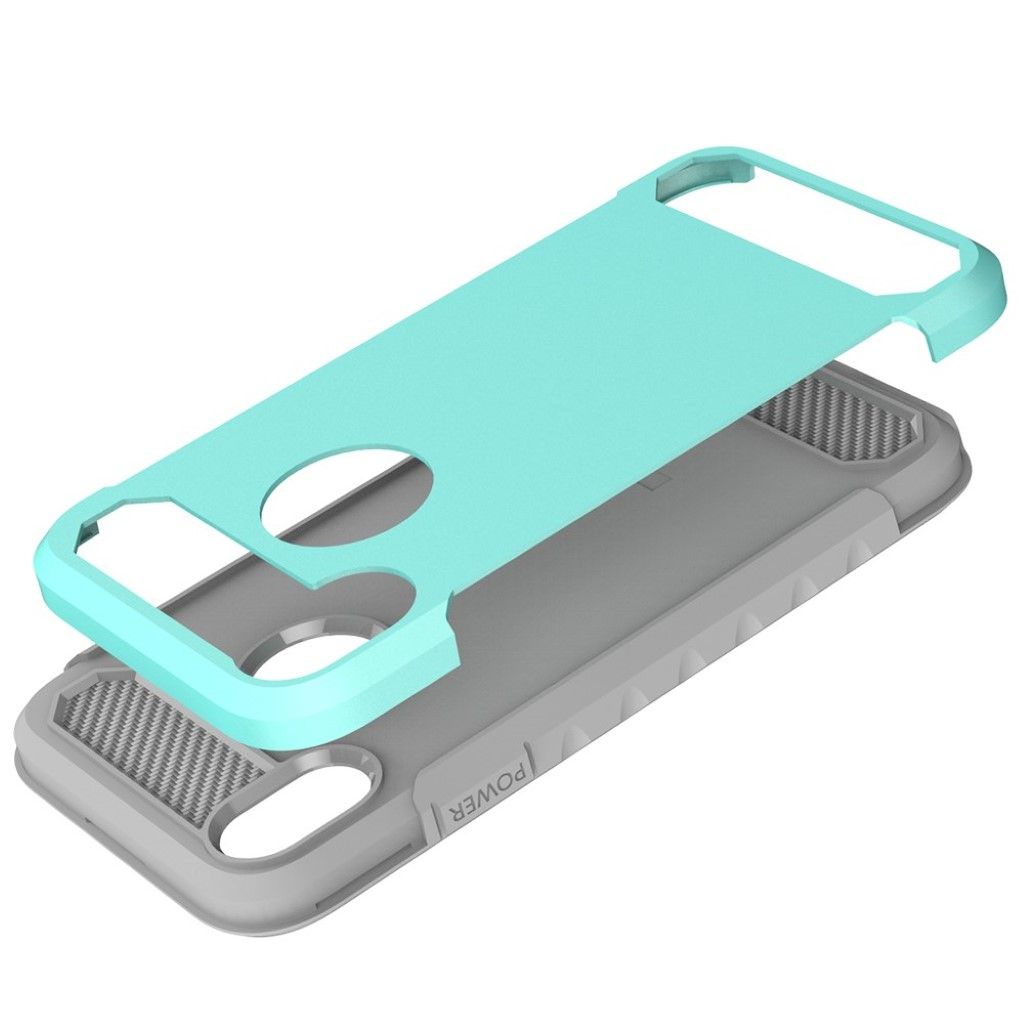 iPhone Xs Max carbon fiber texture combo case - Cyan