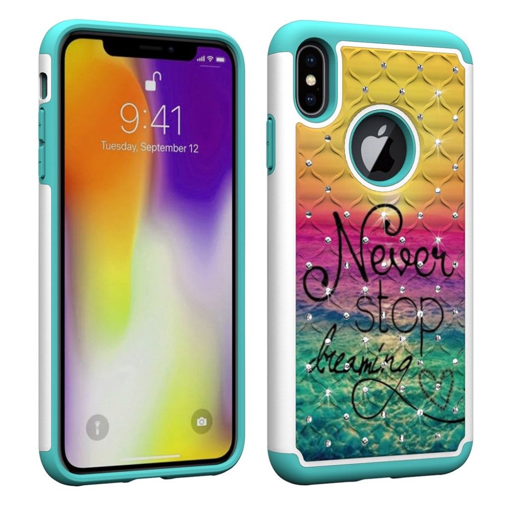 iPhone Xs Max rhinestone décor hybrid case - Never Stop Dreaming