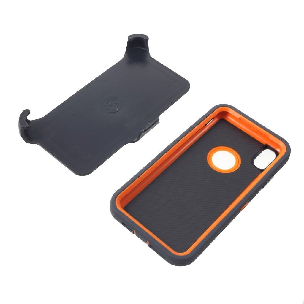 iPhone Xs Max heavy duty kickstand hybrid case - Grey / Orange