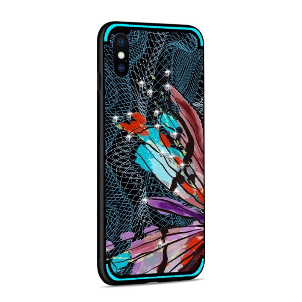 NXE iPhone Xs Max unique serues rhinestone décor gel case - Cyan