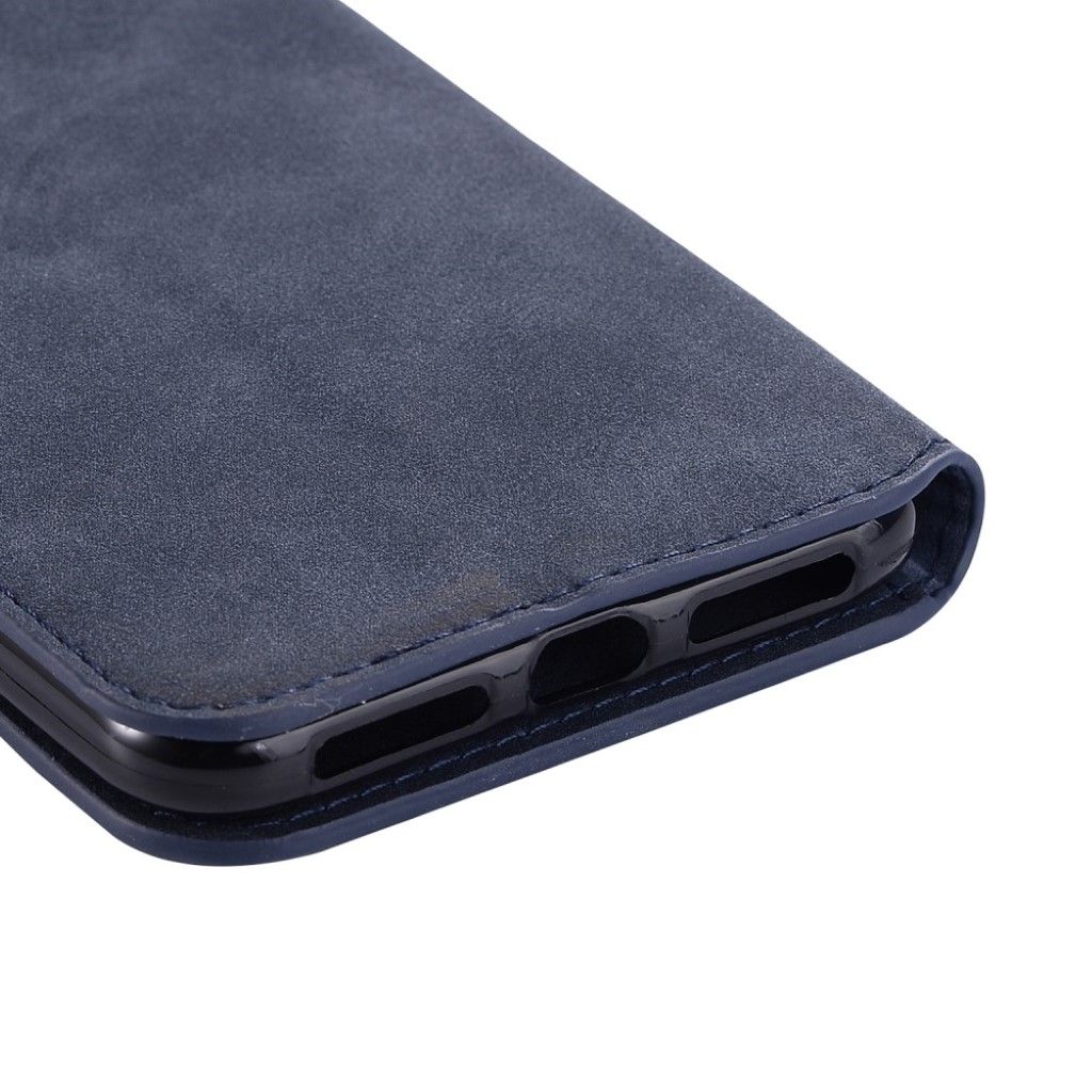 iPhone Xs Max premium vintage leather flip case - Dark Blue