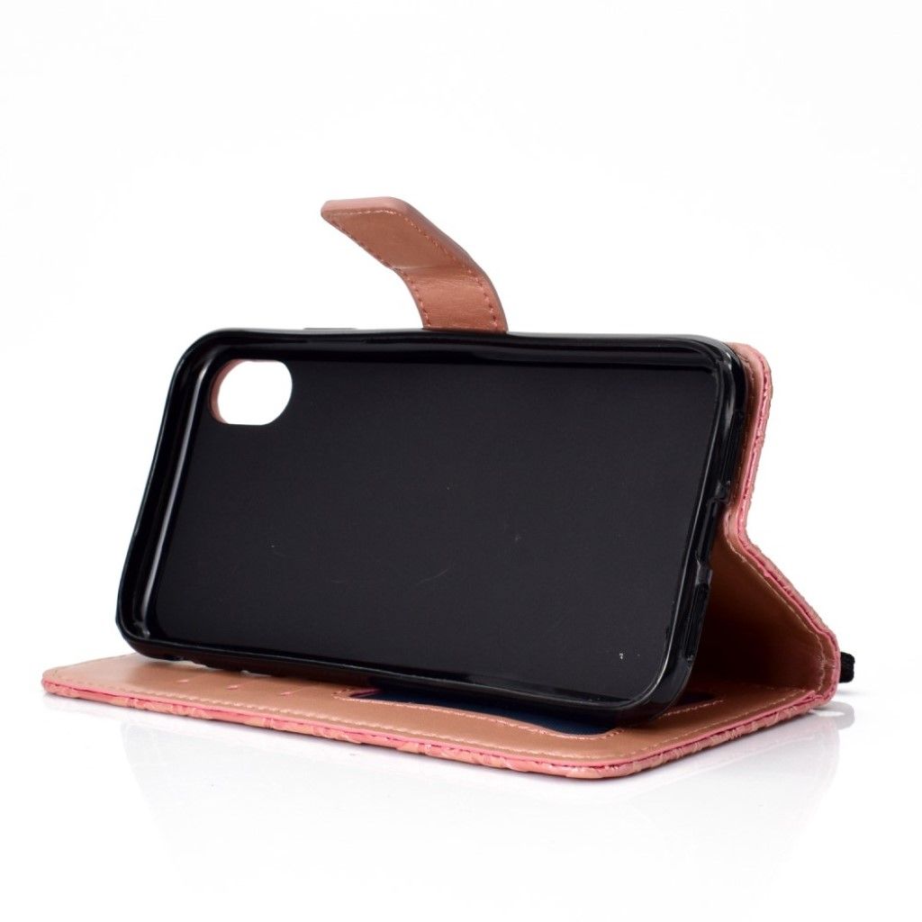 iPhone Xs Max imprint leaf leather flip case - Pink