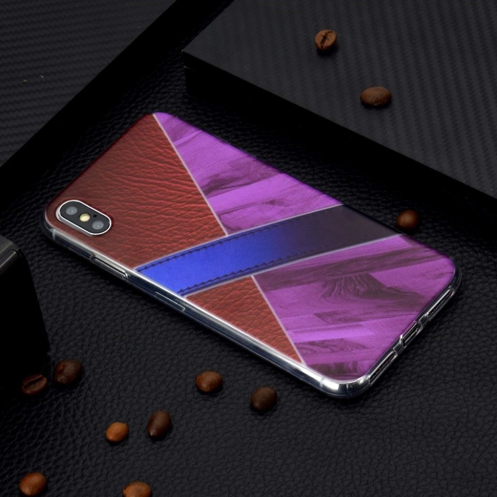 iPhone XS marble pattern leather texture case - Purple