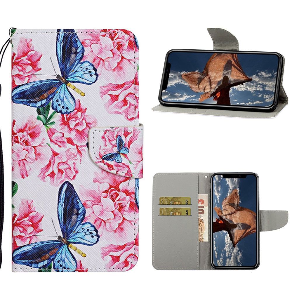 Wonderland iPhone 12 / 12 Pro flip case - Blue Butterfly and Flower