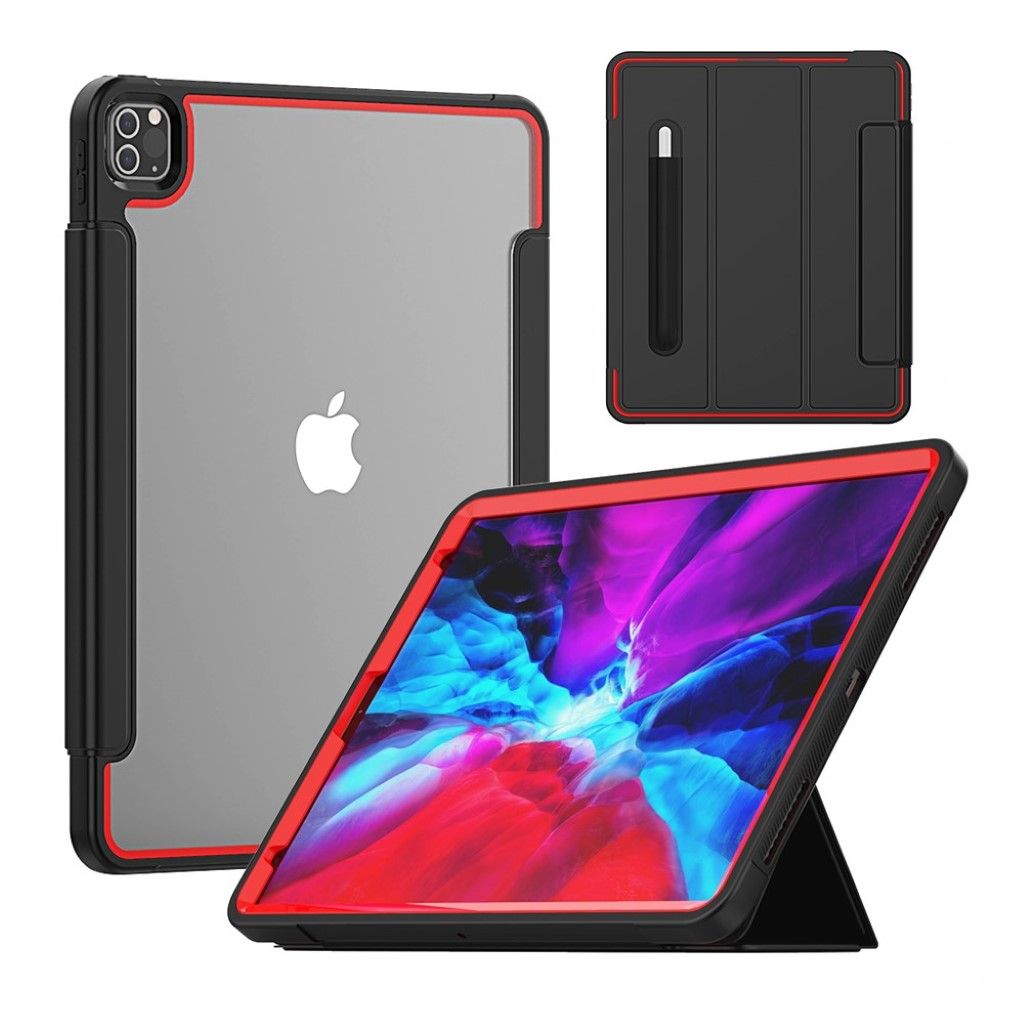 iPad Pro 12.9 inch (2020) elegant tri-fold case - Black / Red