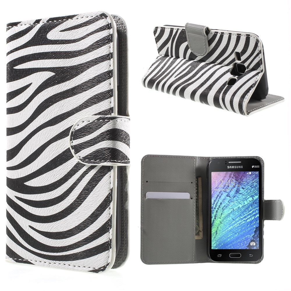 Moberg Samsung Galaxy J1 Leather Case With Stand - Zebra Stripes