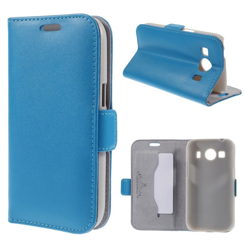 DOORMOON Genuine Leather Case w/ Stand & Card Slot for Samsung Galaxy Ace 4 - Blue