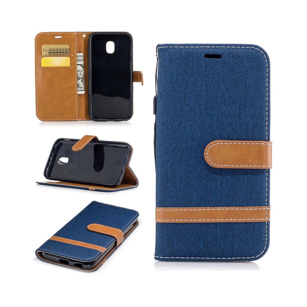 Samsung Galaxy J3 (2017) two-tone jean cloth PU leather case - Dark Blue