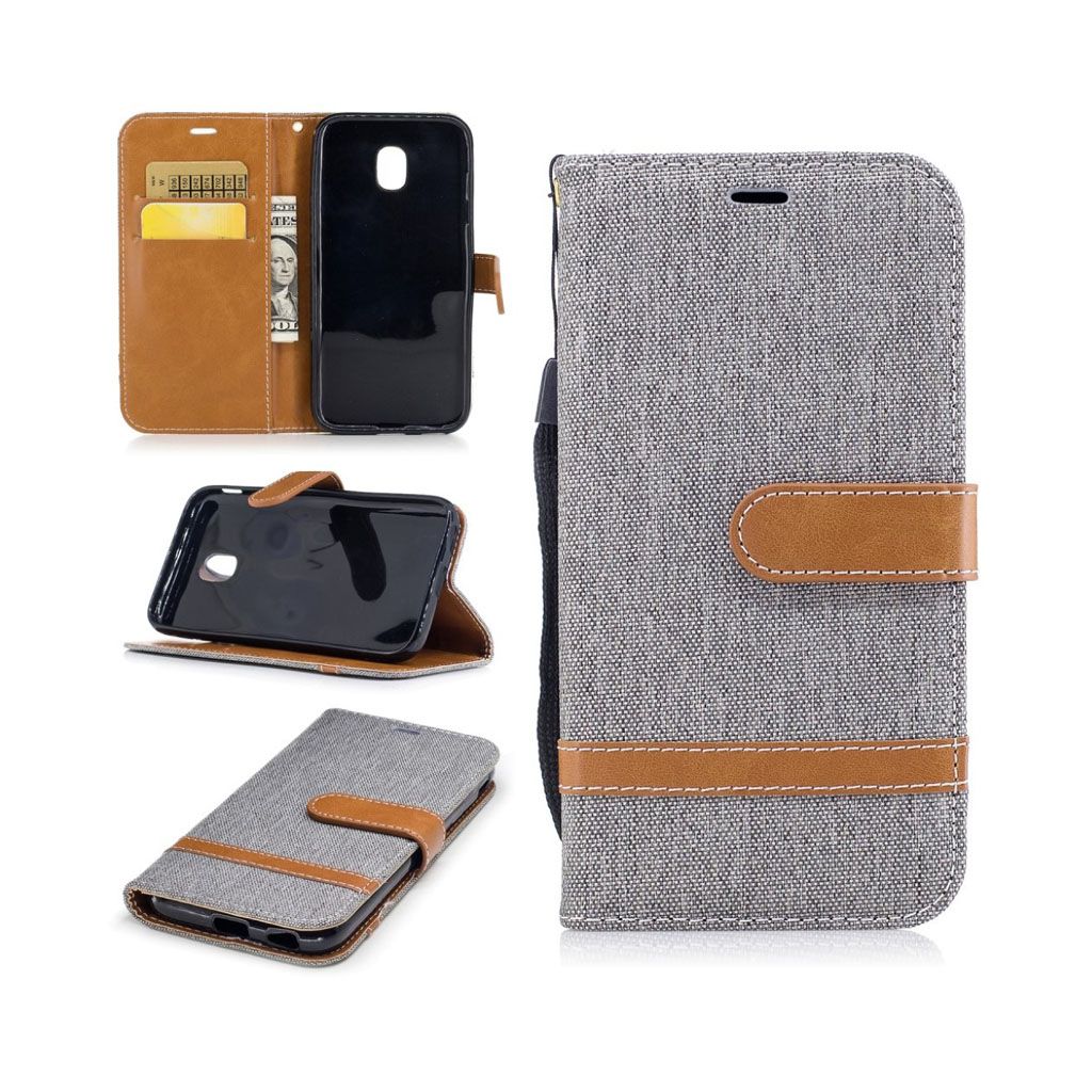 Samsung Galaxy J3 (2017) two-tone jean cloth PU leather case - Grey