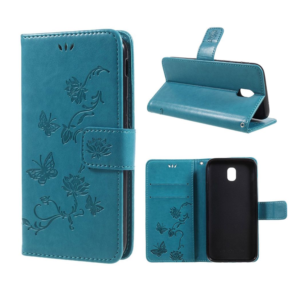 Samsung Galaxy J5 (2017) imprint butterfly PU leather flip case - Blue