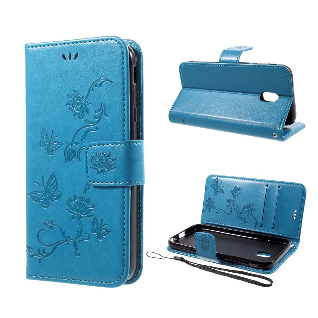 Samsung Galaxy J7 (2017) imprint butterfly flower PU leather flip case - Blue