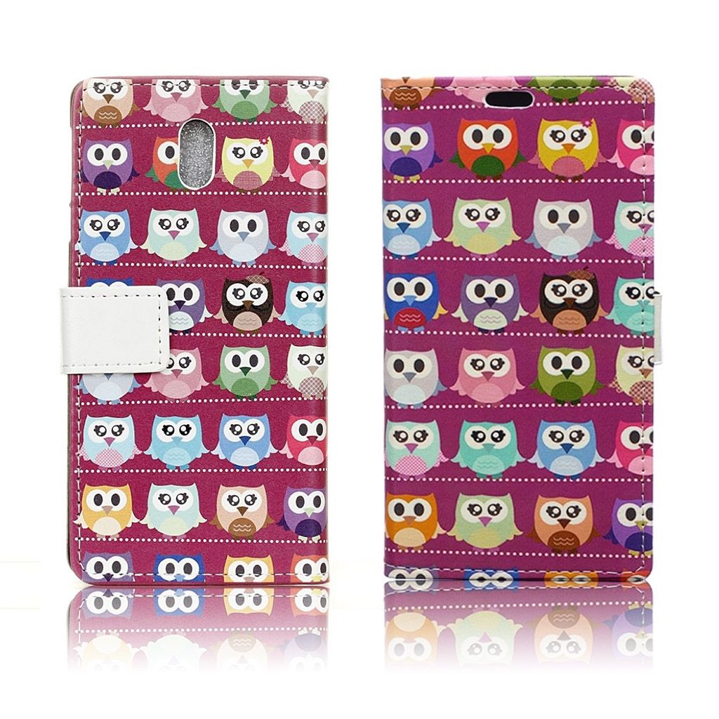 Samsung Galaxy J7 (2017) pattern printing PU leather flip case - Purple Background Owls