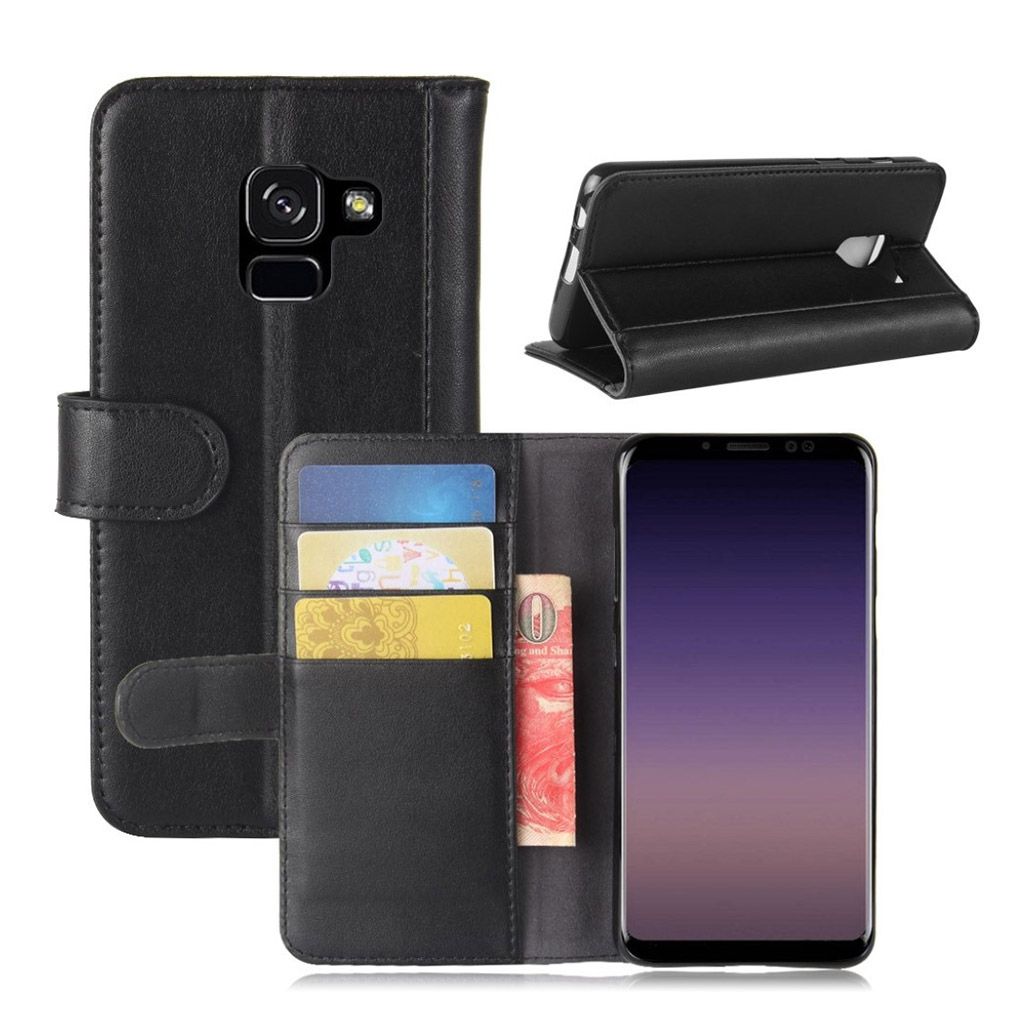 Samsung Galaxy A8 (2018) genuine leather flip case - Black