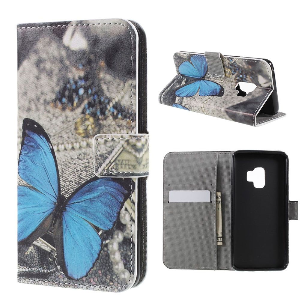 Samsung Galaxy S9 patterned leather flip case - Blue Butterfly