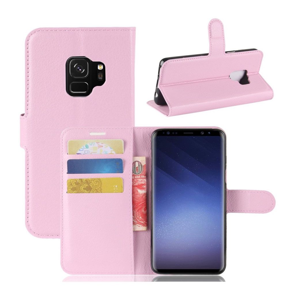 Samsung Galaxy S9 litchi skin leather case - Pink