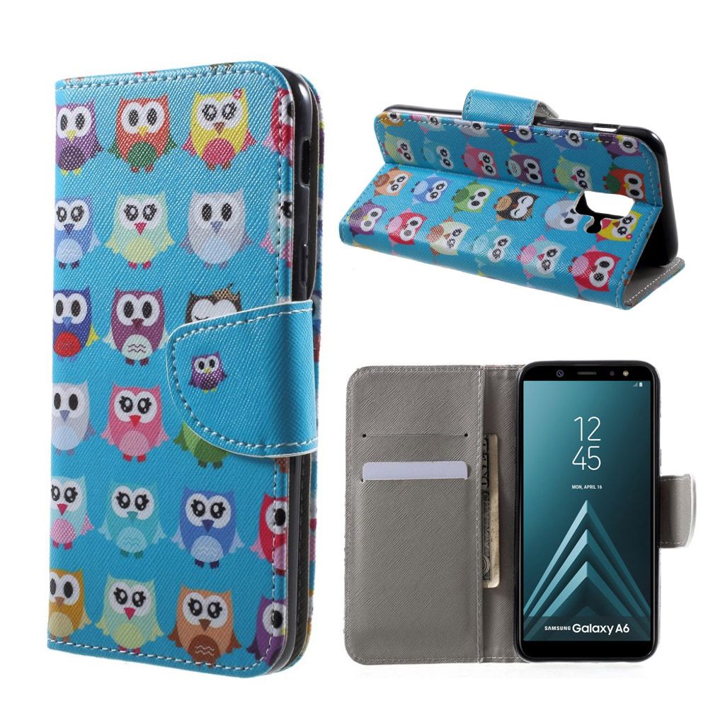 Samsung Galaxy A6 pattern printing cross texture leather flip case - Multiple Owls