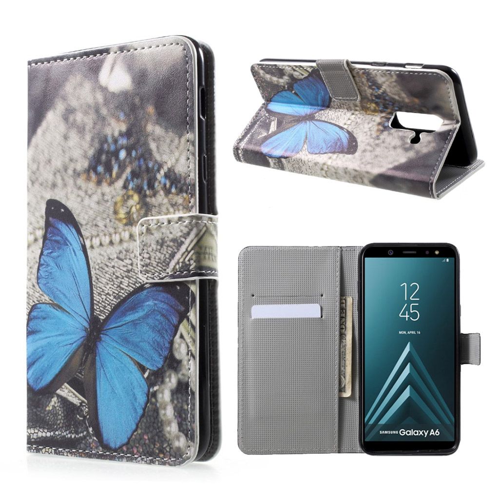 Samsung Galaxy A6 pattern printing cross texture leather flip case - Blue Butterfly